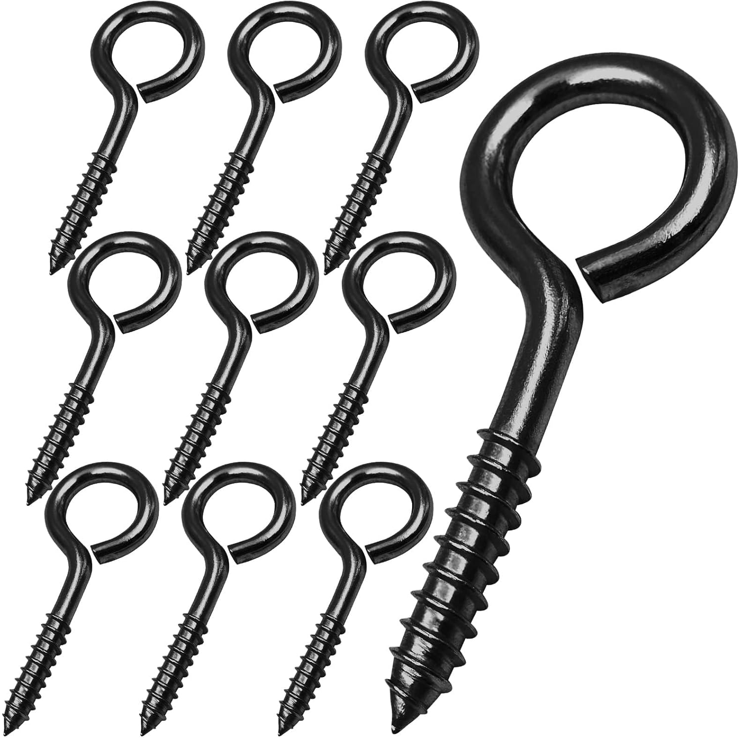 YGAOHF Eye Hooks Screw, 10 PCS 2.5 Inches Stainless Steel Eye Screws, Self Tapping Eyelet Screw Eye Bolts for Wood, Securing Cables Wires, Indoor & Outdoor Use, Black