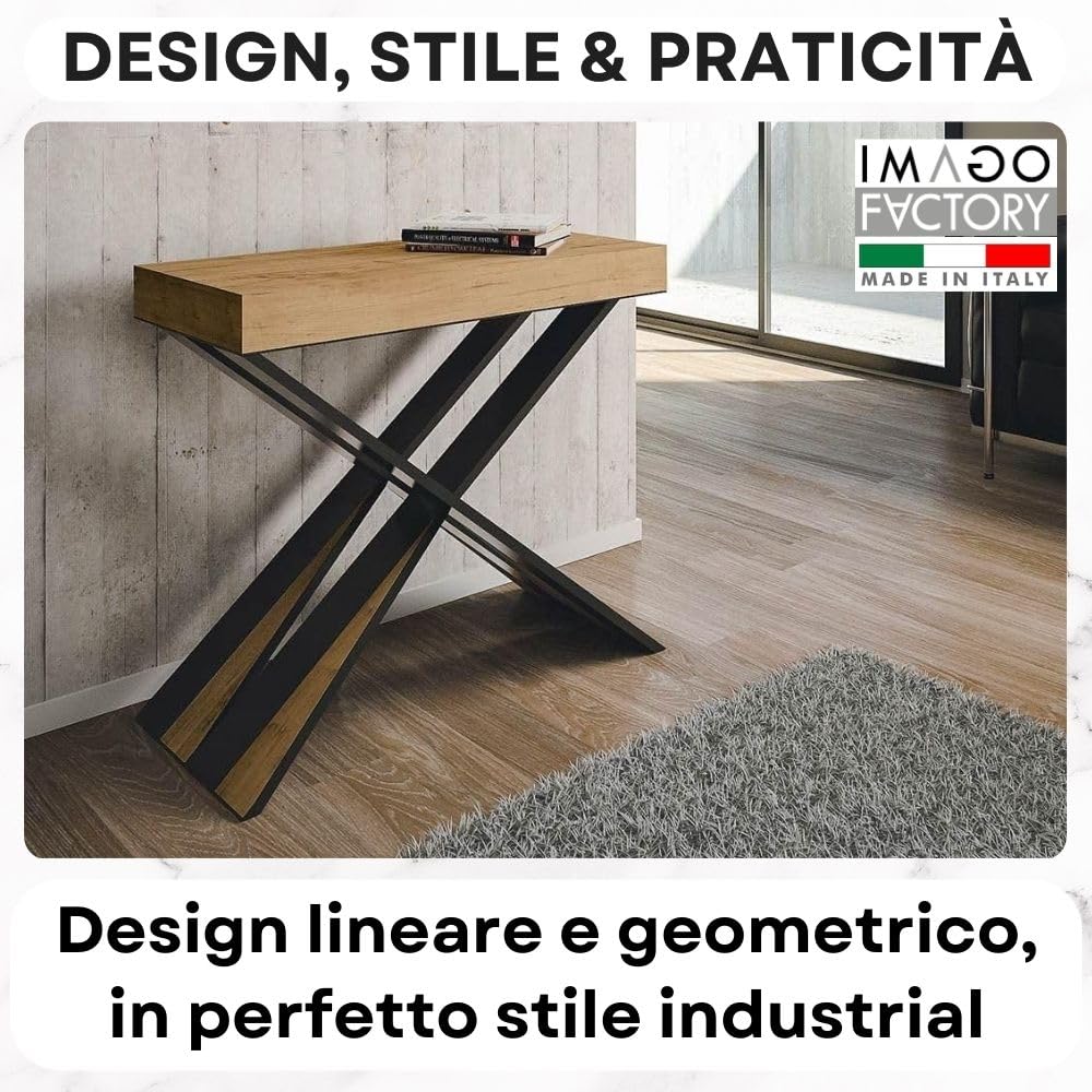 IMAGO FACTORY Tiago - Consolle Allungabile, Tavolo Allungabile Sala da Pranzo (Fino a 300cm) Mobile Consolle Ingresso, Tavolo Cucina Allungabile, Console Arredo Made in Italy (Color Quercia Natura)