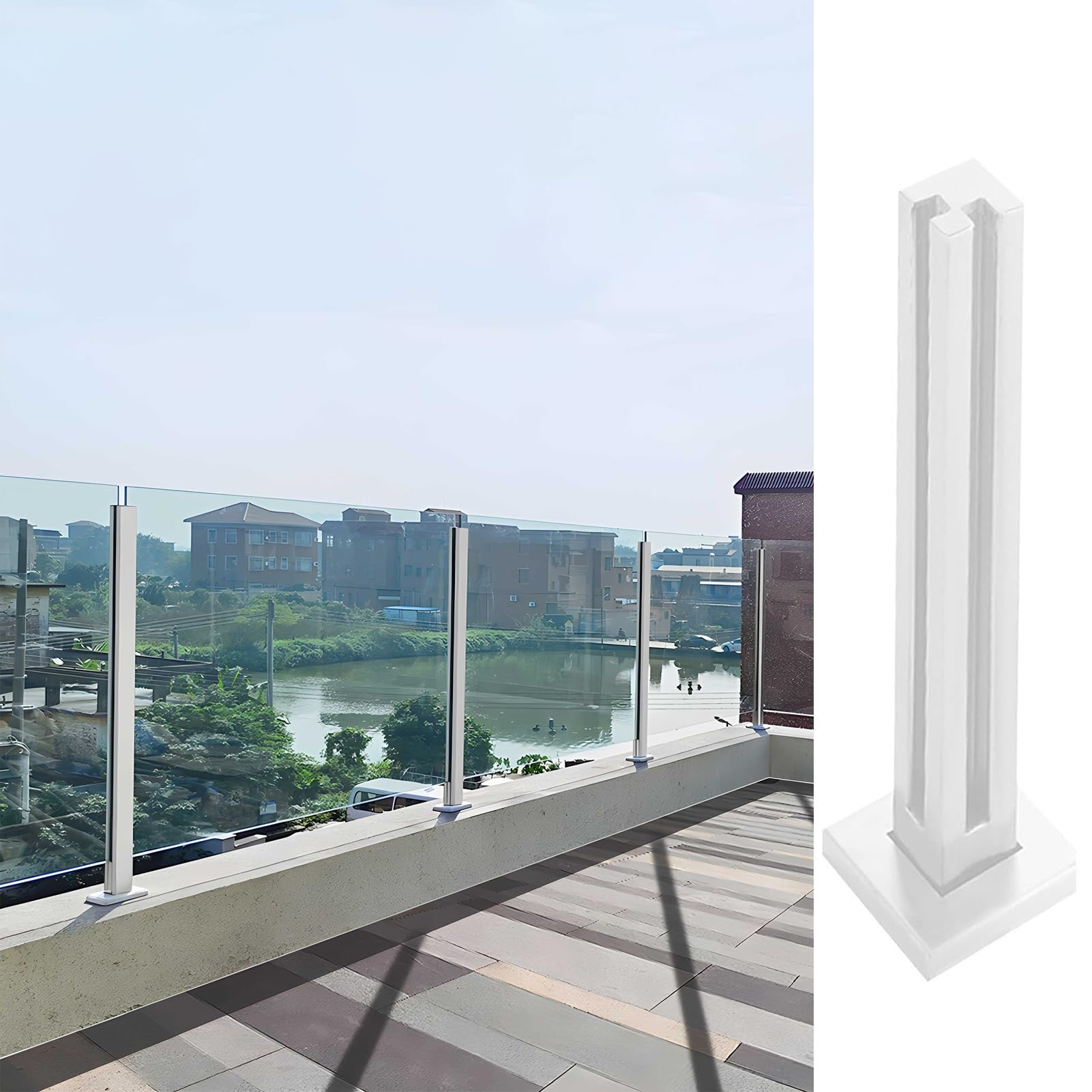 Gyeqxkt White-Corner Post Modern White Glass Railing Post For Terraces & Patios Stylish Hardware For Glass Balustrades Durable Handrail Supports For Staircases Sleek & Contemporary Design