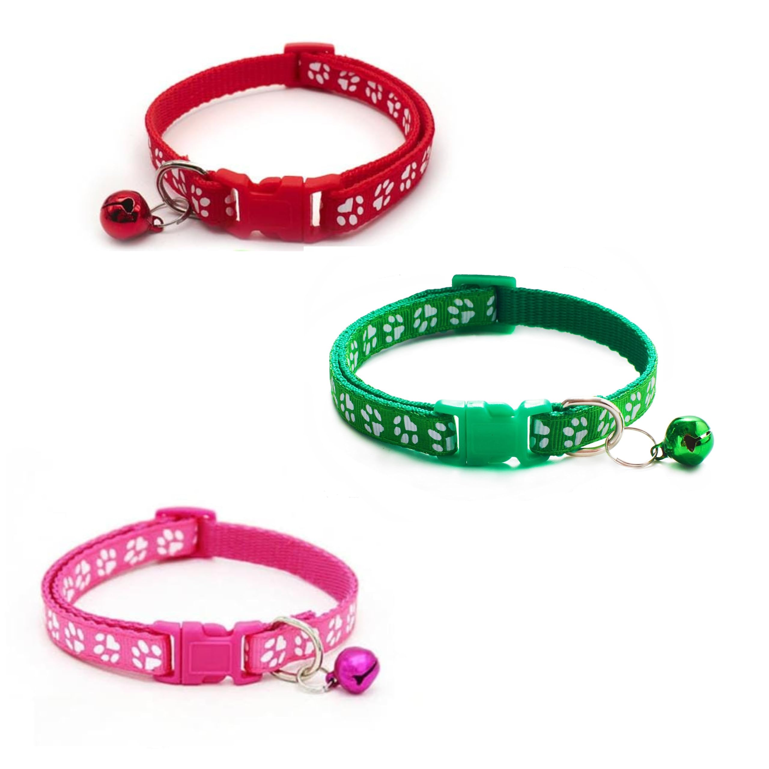 Litvibes Cat Collars Set of 3 with Bell,Kitten and Small Dogs Soft Adjustable Collar Safe,Solid and Protection Breakaway for Cats and Puppies,Cute Kitty Neckband with Paw Print- (Red,Dark Pink,Green) (B0C8BPDCB3) Amazon Price History, Amazon Price Tracker