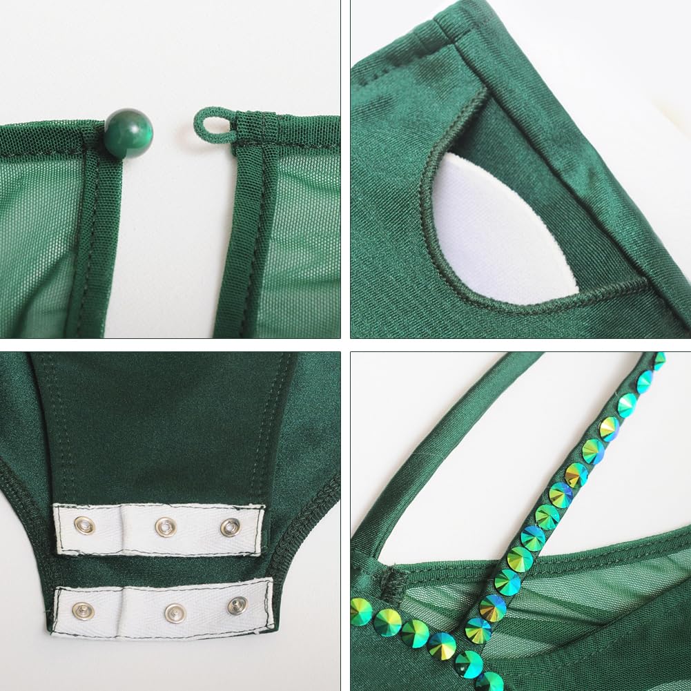 ROYAL SMEELA Vestido Baile Latino Flecos Vestidos Salsa Baile Mujer Vestido de Baile Latino Diamante Vestido de Rumba Samba Traje Tango Adulto Vestido Danza latinao Vestido para Bailar Salsa Verde
