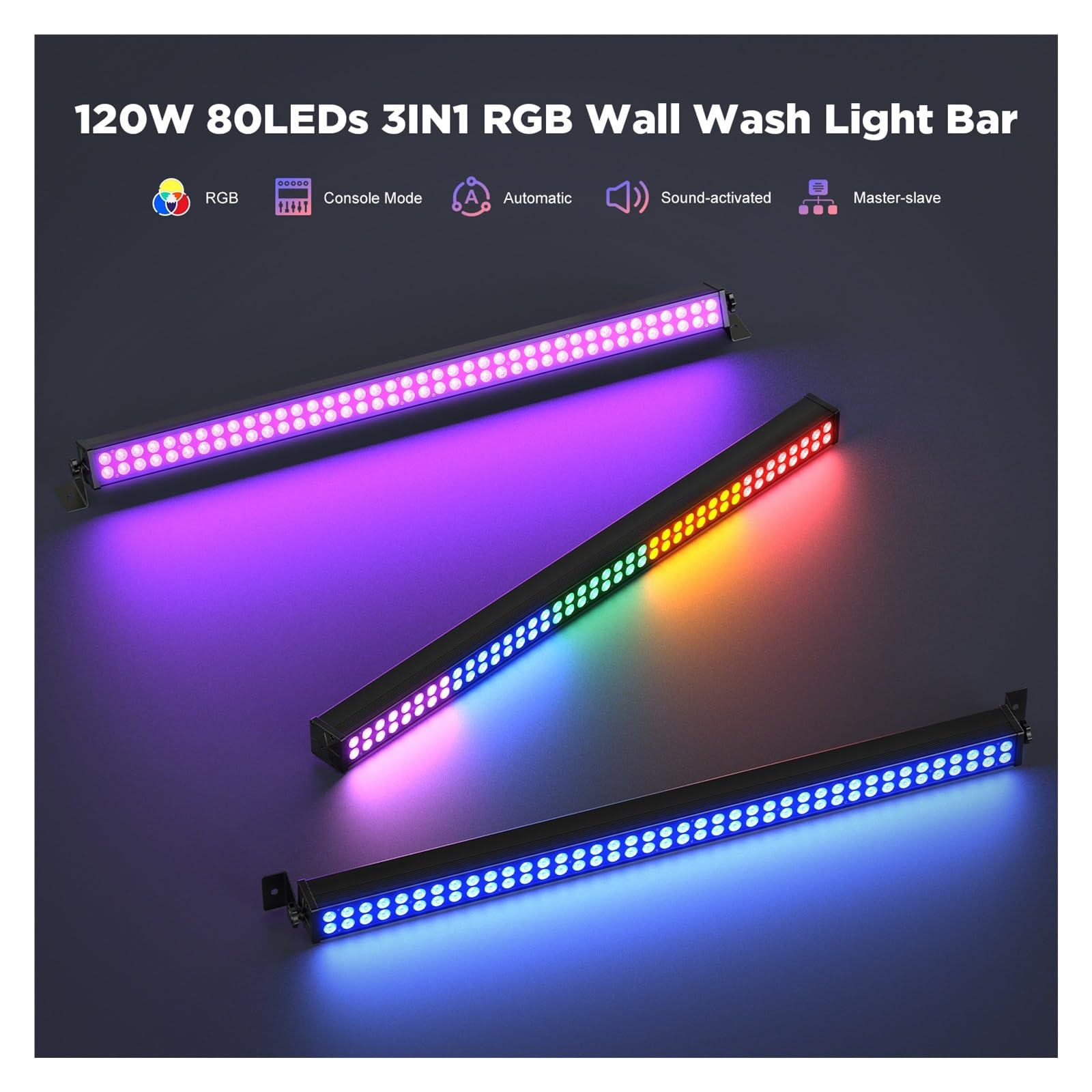 Barra de luces LED pared doble 120 W y 80, RGB 3 en 1, x 2, for escenario, DJ, pub, conciertos, fiestas Fácil instalación