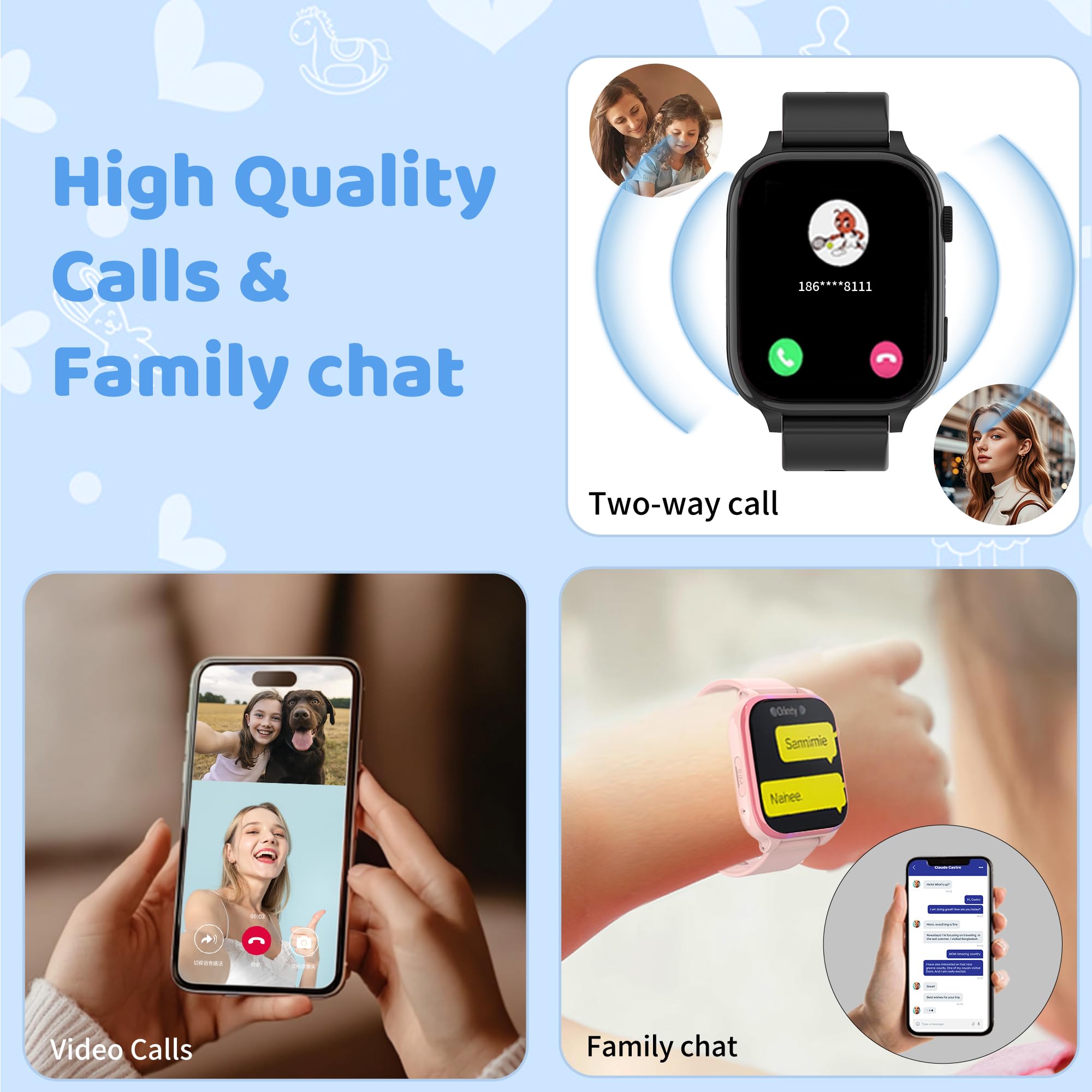 4G Smartwatch Bambini, orologio smartwatch bambini con Videochiamate, Chiamate, SOS, GPS localizzazione, modalità scuola, SMS, IP68 Impermeabile, 7 Giochi, Allarme ottimo regalo per bambina 5-14 anni