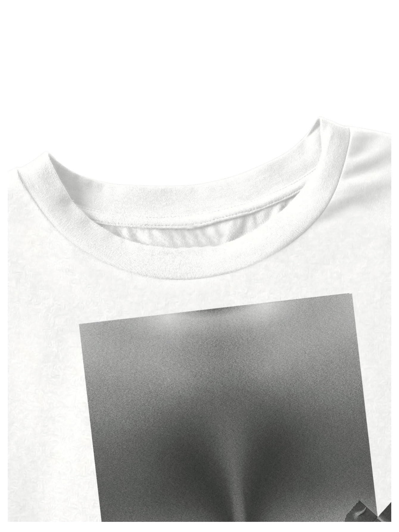 GORGLITTER Women's Graphic Print Cap Sleeve Crop Top Casual Round Neck Short Sleeve T-Shirt