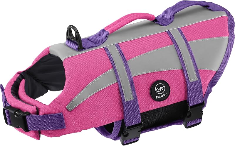 Colete Salva-Vidas para Cães EMUST com Alça de Resgate, Faixas Refletivas e Ajuste Regulável
