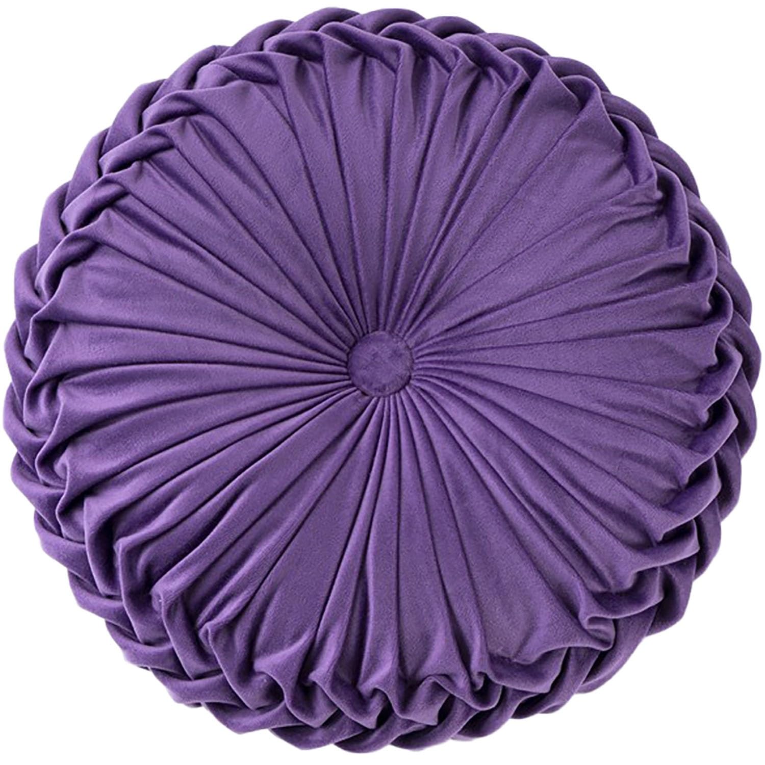 ZEaink Round Throw Pillows, 13.7" Velvet Round Pumpkin Throw Pillow Couch Cushion Floor Pillow Decorative, for Sofa,Bed,Chair Living Room,Car(Violet,D: 35cmx10cm)