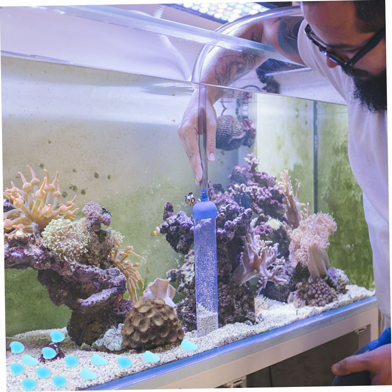 Yardwe 3 Set Ciottoli Pesci D'acquario Ciottoli Del Serbatoio Di Pesce Rocce Luminose Pietre Decorative Pietra Luminosa Pietra Decorativa Dell'acquario Resina Blue 300 Pezzi * 3