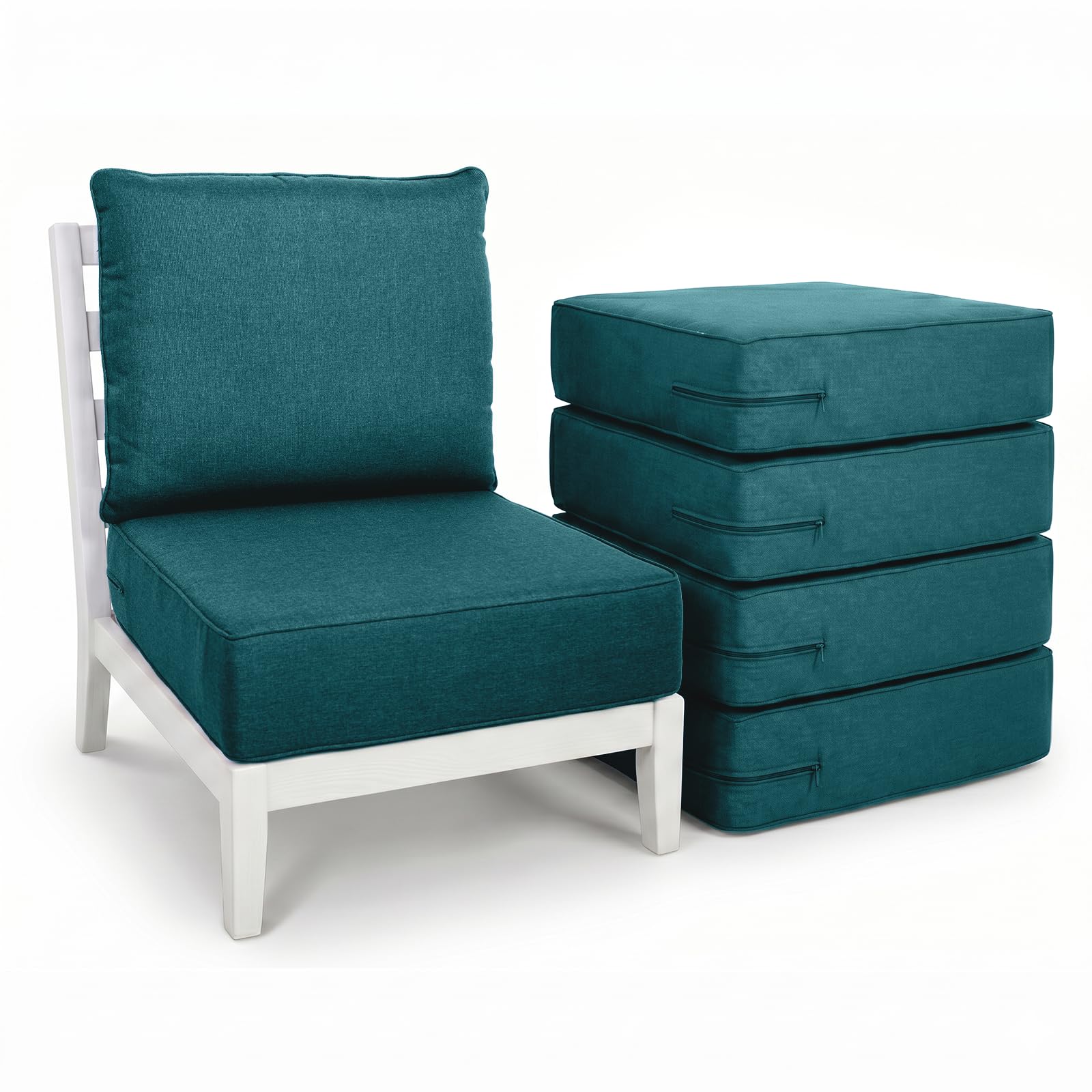 Luxury 6" Thick Outdoor Cushion Set 5 - 22x24 Patio Furniture Cushions with 28D High-Density Foam, Water-Resistant &amp; Fade-Resistant Fabric, Removable Covers for Patio Furniture Sofa - Peacock Blue