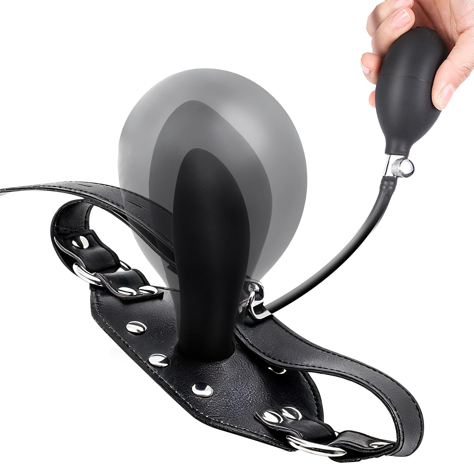 Inflatable Dildo Gag with Lock Adjustable Strap Bondage Mouth Plug for BDSM