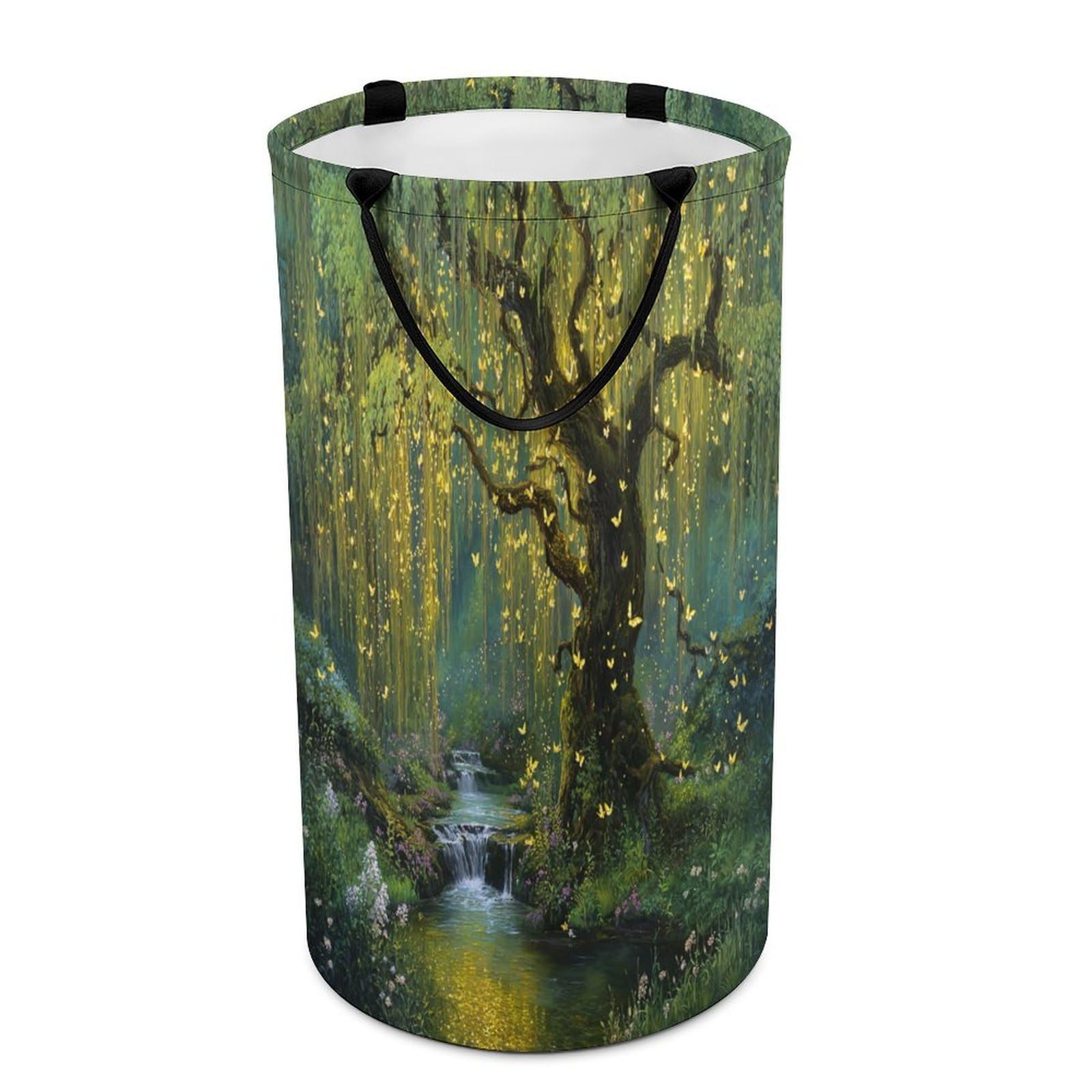 LUYYSKY Vintage Abstract Enchanted Forest Versatile Storage Laundry Basket, Fantasy Watercolor Fairy Tale Wonderland Animals Butterflies Large Capacity Bathroom Hamper With Handle