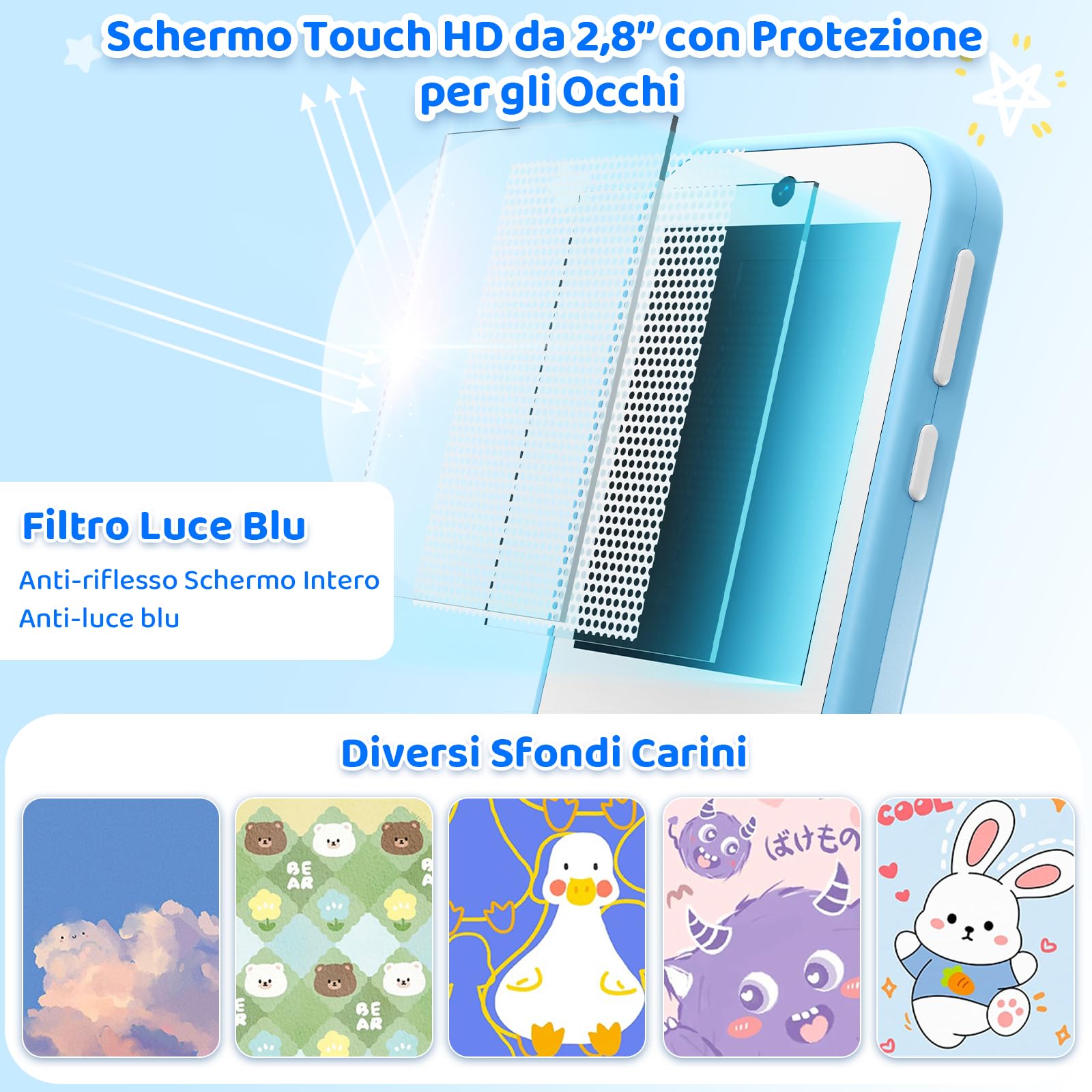 CHAKEYAKE Telefono per Bambini, Smartphone Bambini 4G Sbloccato con Chiamate, Touch Screen, Doppia Fotocamera, Giochi Educativi, Lettore Musicale, Regalo per Ragazzi e Ragazze 3-9 Anni, Blu