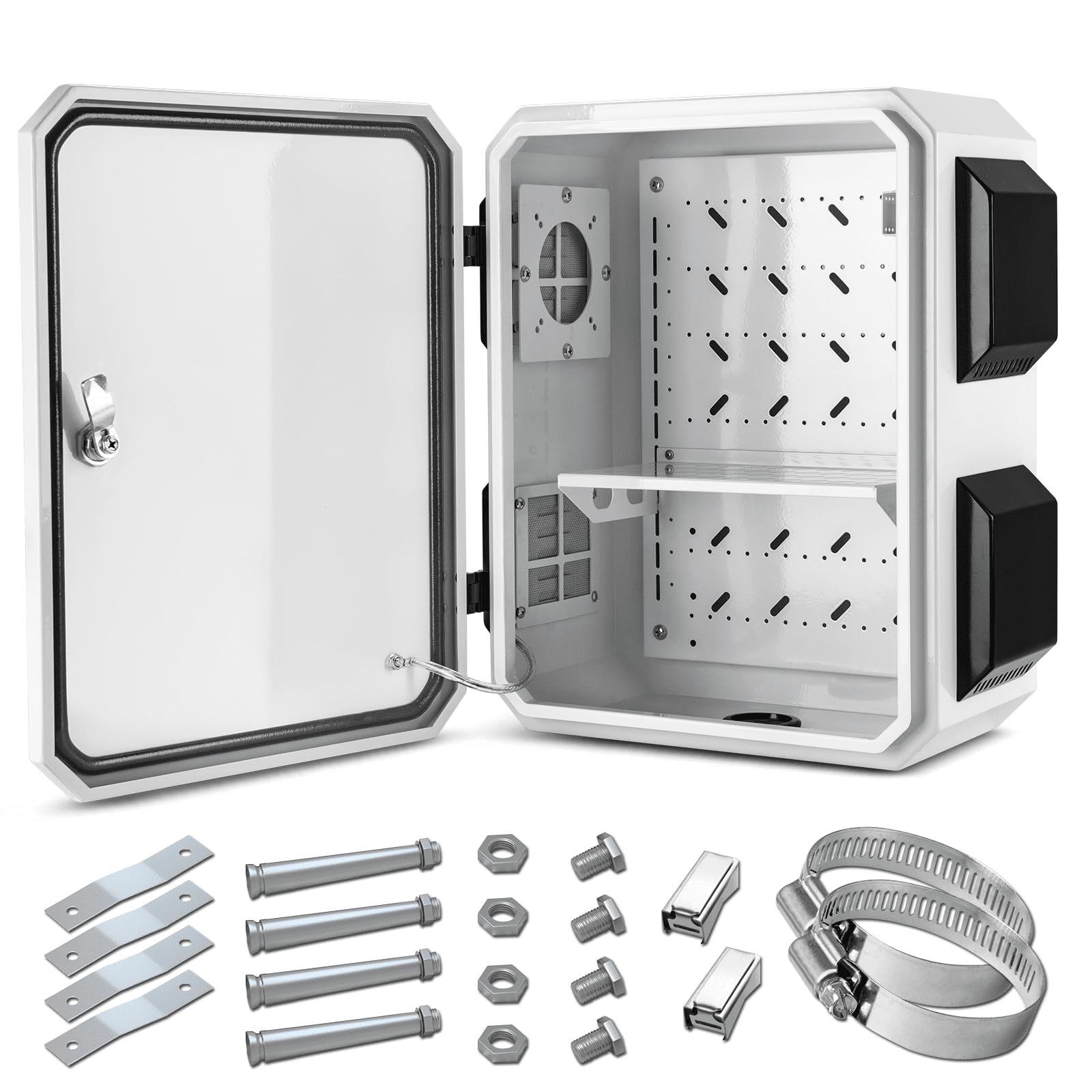 Outdoor Electrical Box, Cold-Rolled Steel Plate, Aluminum Alloy Back Beam, One-Piece Ventilation Design, IP65 Waterproof, Wall/Pole Mounted (17.7" x 13.8" x 7.9")