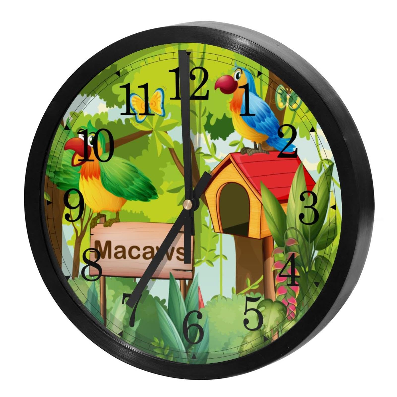 Horloge murale silencieuse pour cuisine et salon motif forêt tropicale