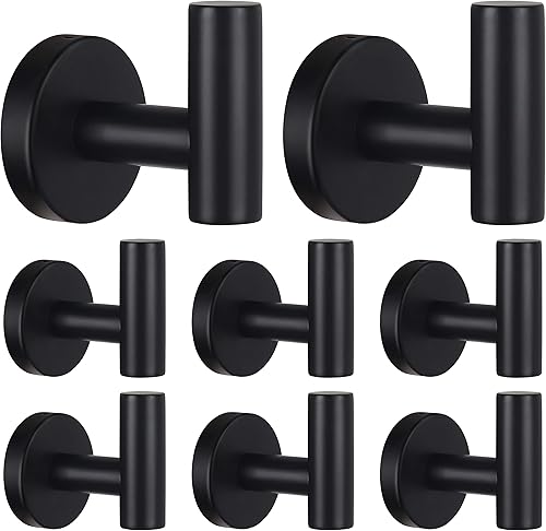 Miniatura 22 de Ganchos para toallas de baño, para bata de baño, gancho de pared negro mate, gancho de pared de acero inoxidable resistente para colgar puerta,