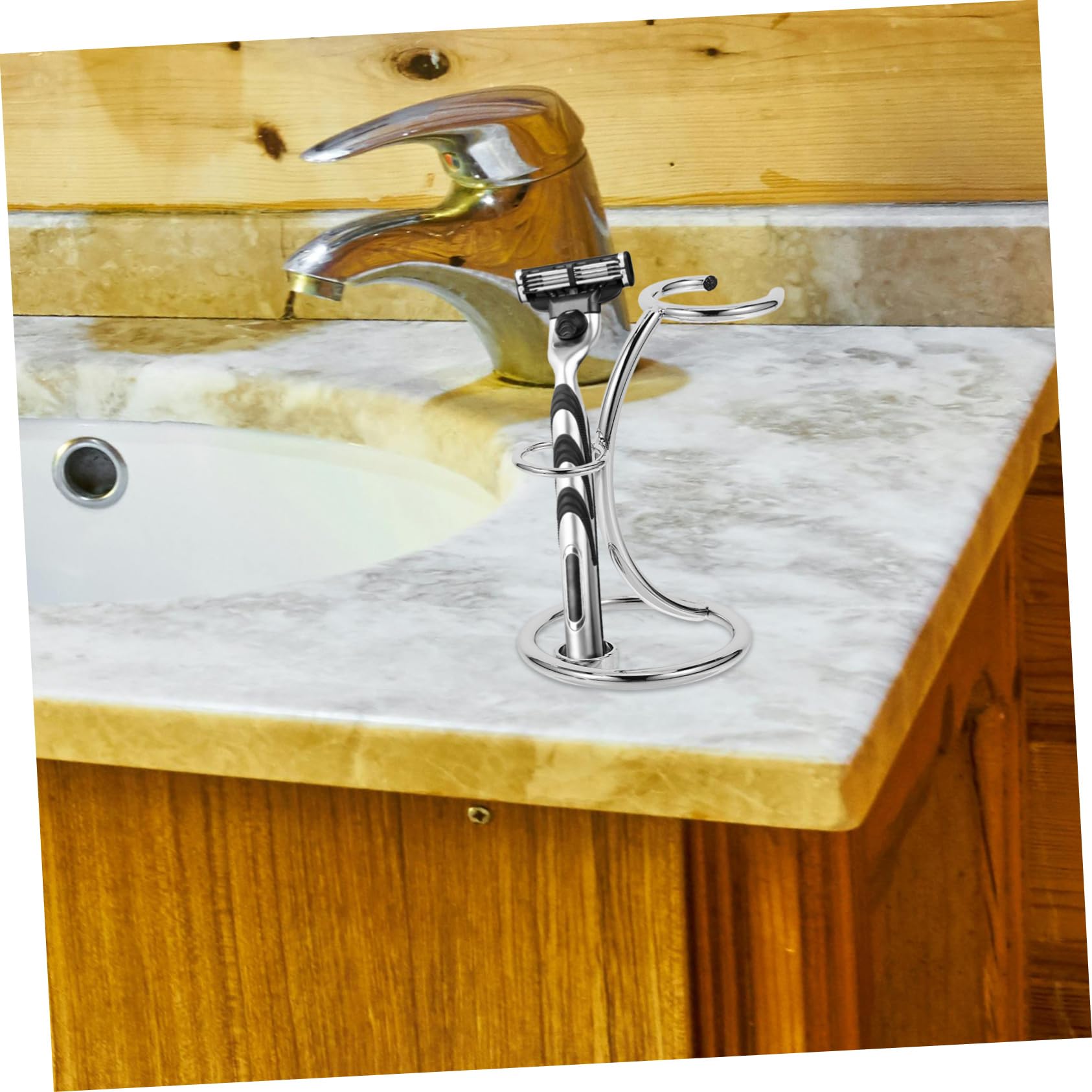 FRCOLOR 3pezzi Supporto Per Rasoio Acciaio Inossidabile Con Base Antiscivolo Porta Rasoio e Spazzola Per Della Barba Design Elegante e Funzionale Per Bagno e Accessori Da Barba