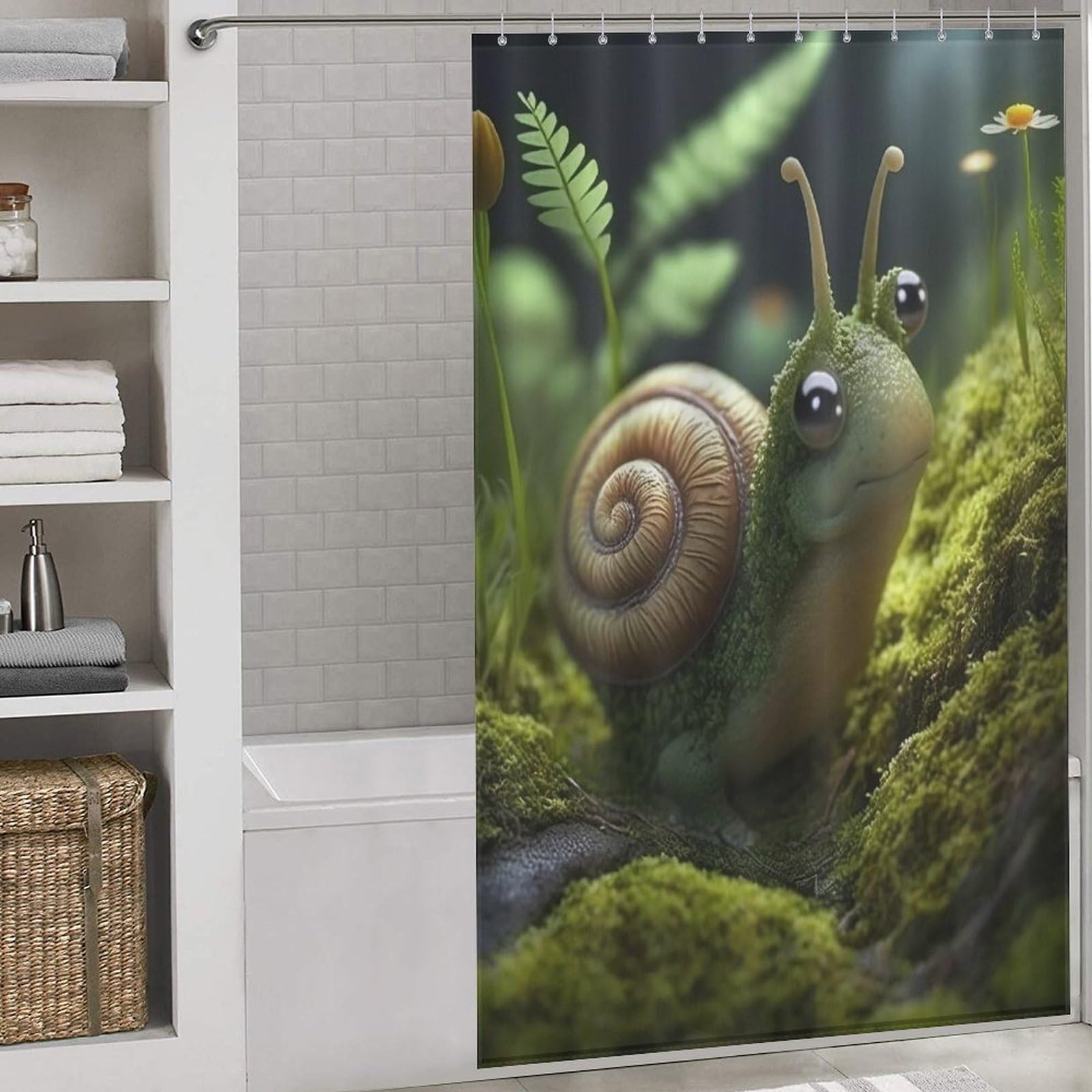 Rideau de douche escargots imperméable 140x183cm avec crochets pour baignoire résistant