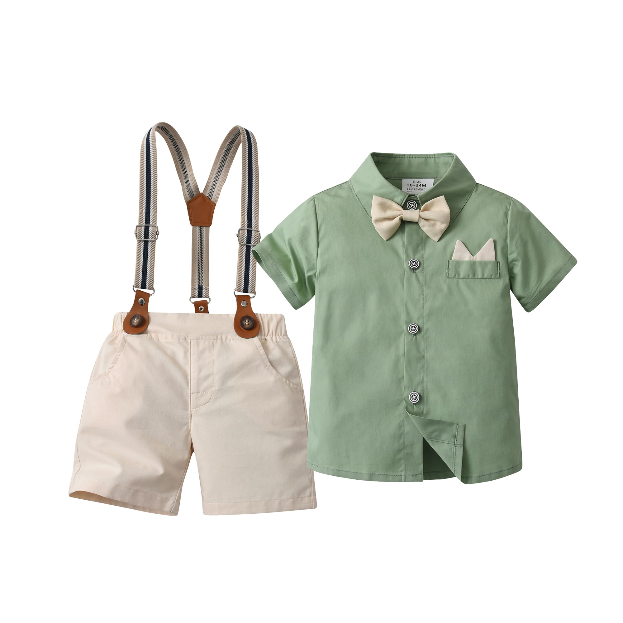 Boarnseorl Baby Boys Shorts Sets,Infant Shirt + Shorts + Bow Tie + Suspenders,Toddler Summer Gentleman Outfits