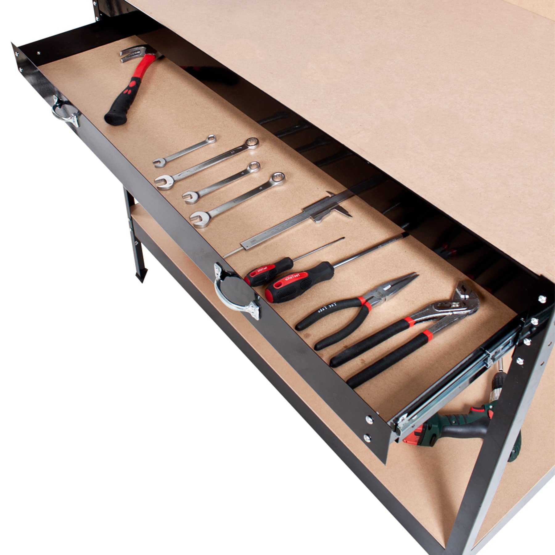 tectake® Etabli Atelier Garage 120 x 60 x 156 cm, Plan de Travail Clair et spacieux, Table Haute, Grand tiroir, étagère Pratique, Etabli avec Panneau Perforé, Rangement des Outils, Rangement Garage