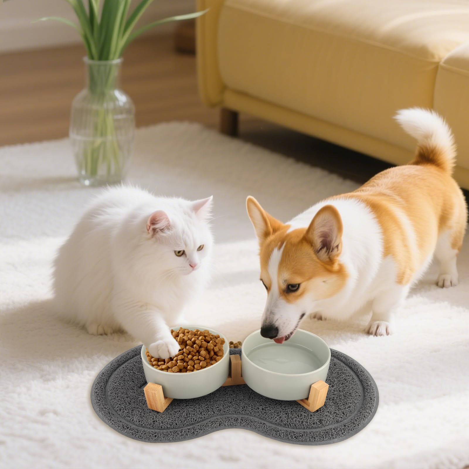 2 Pacchi 400ML Ciotole per Gatti, Ciotole per Cani Ceramic Gatti Rialzate, Rialzata per Cani, Ciot Cane con Base e Pad Antiscivolo Ciot Adatto a Ca di Media e Piccola Taglia