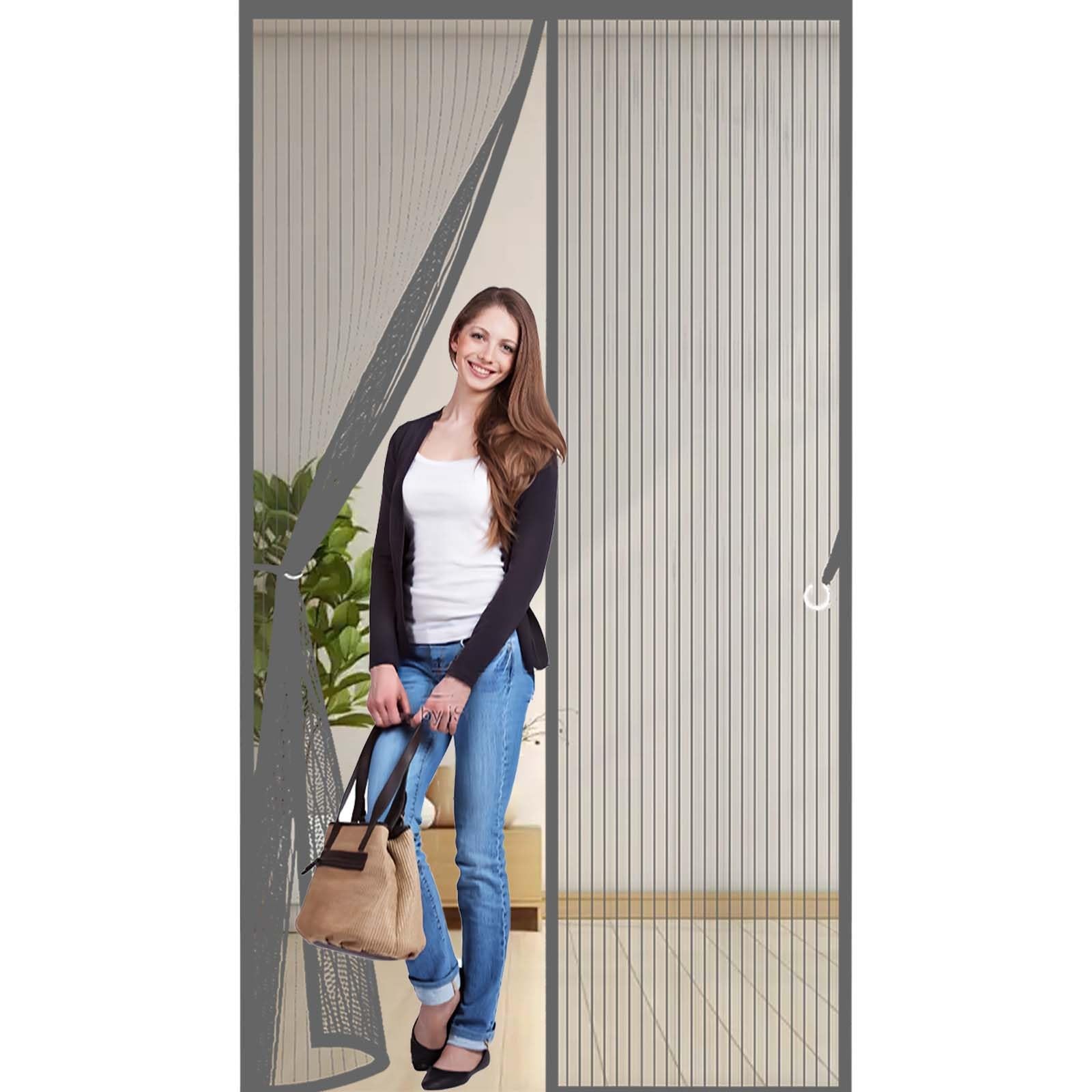 Feijdon Grey Magnetic Door Screen 109 X 195 Cm Powerful Magnets And Full Frame Magic Tape, No Drill Installation Screen Doors With Magnets Hundreds Of Sizes, Lets Fresh Air In,