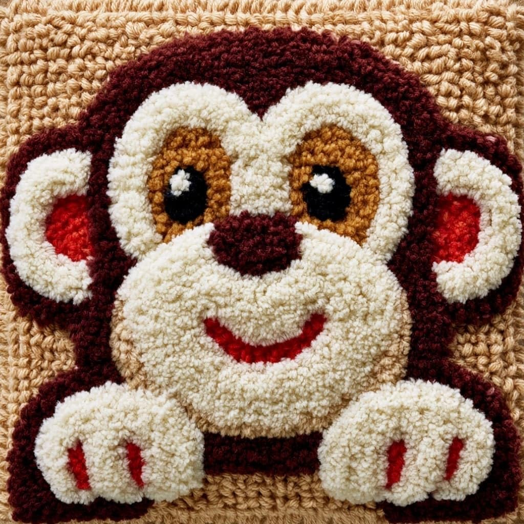 Taxpy Latch Hook Cushion Kits Monkey 17X17 Inch