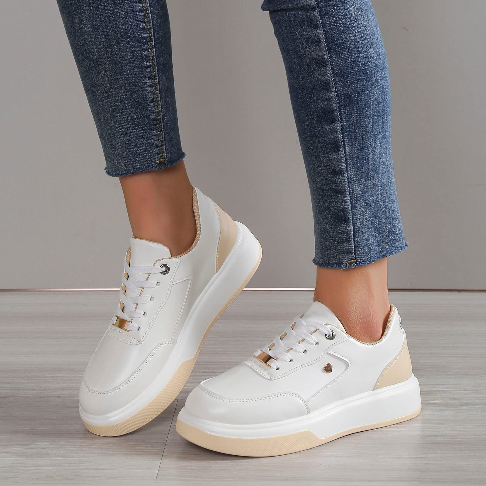 Zapatillas de deporte para mujer, de piel, cómodas, informales