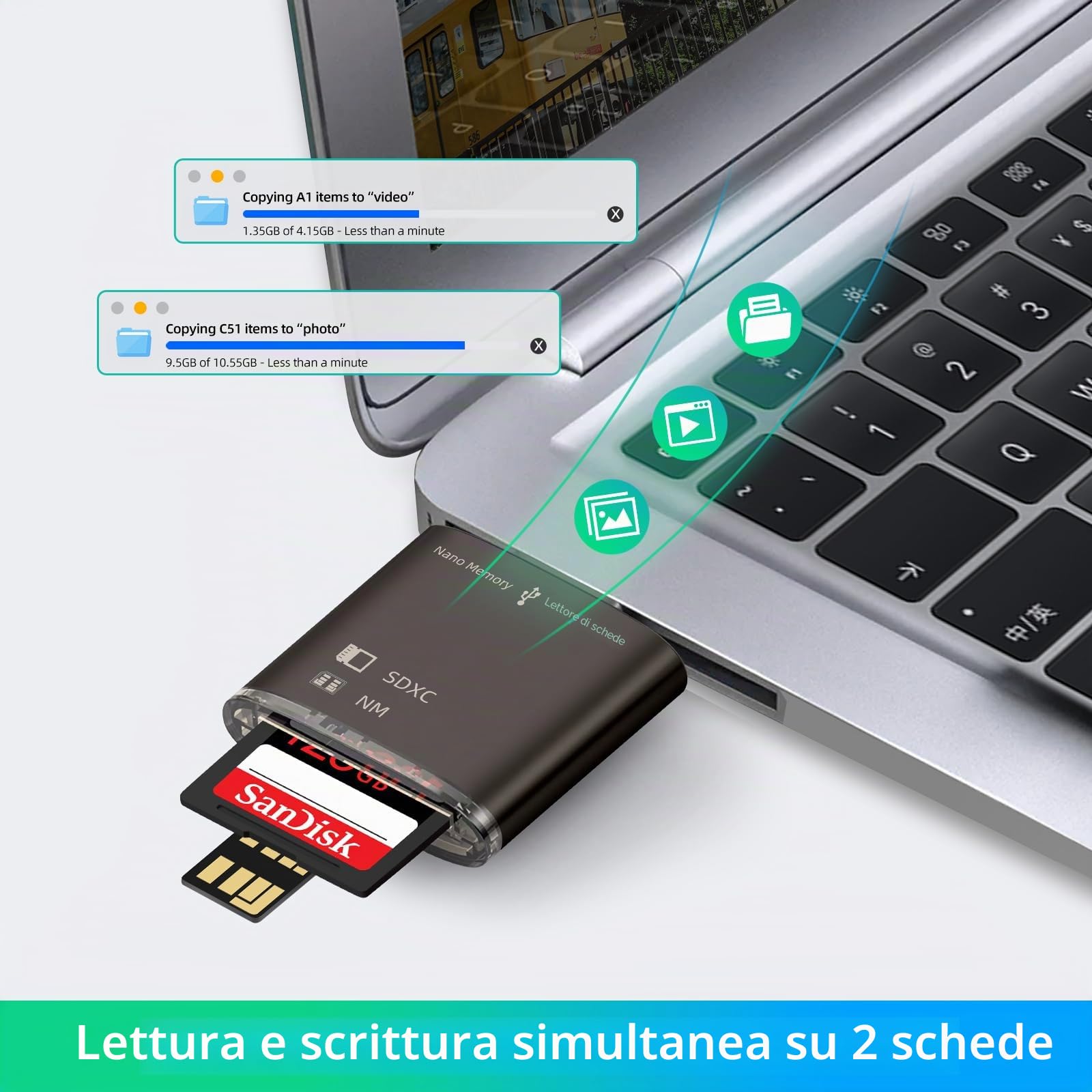 YAOMAISI Lettore di schede USB 3.0 per scheda NM Card/SD Card, adatto per tutti i modelli di telefoni cellulari e laptop (nota: nessuna scheda NM/SD) Nero