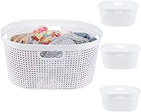 Vista 1 de Paquete de 4 cestas para la ropa sucia con mango recortado, cestas de plástico blanco, 40 L