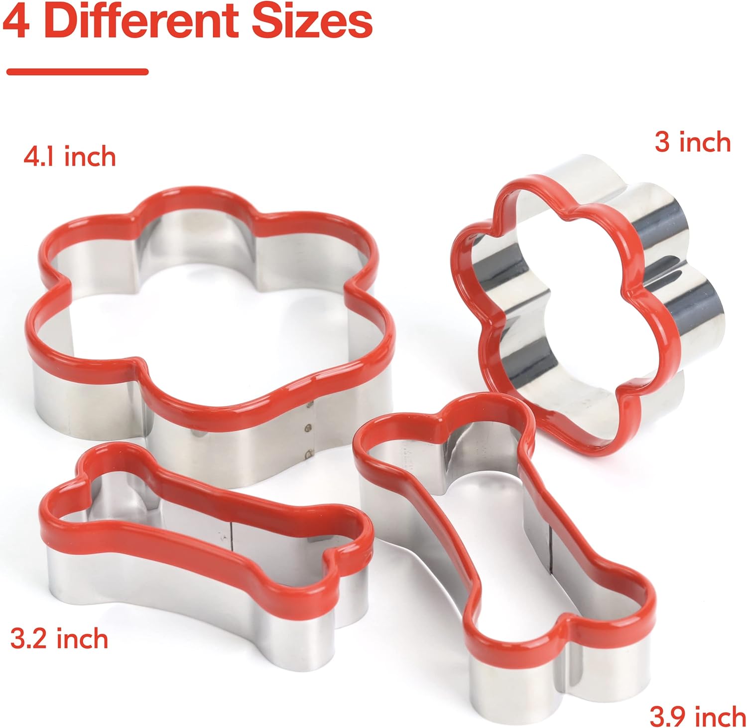 4 Pcs Dog Bone & Paw Cookie Cutters - Dog Treats Cutter Set, Soft PVC Coated - Image 2