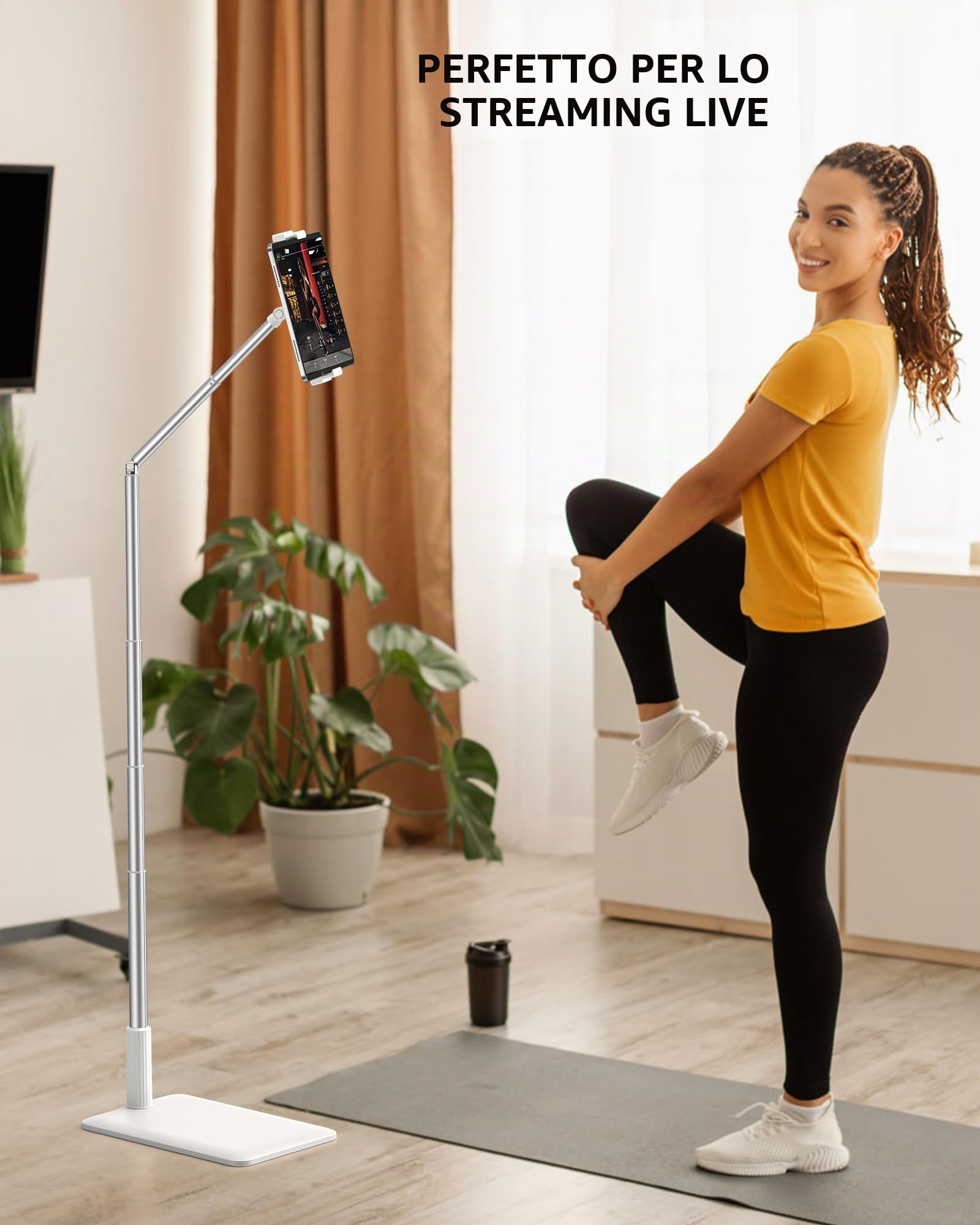 CAMOLO Supporto da pavimento per tablet regolabile in altezza, supporto per telefono allungabile a 360 supporti per telefono girevole per iPad, palestra, letto, Kindle, lettore eBook