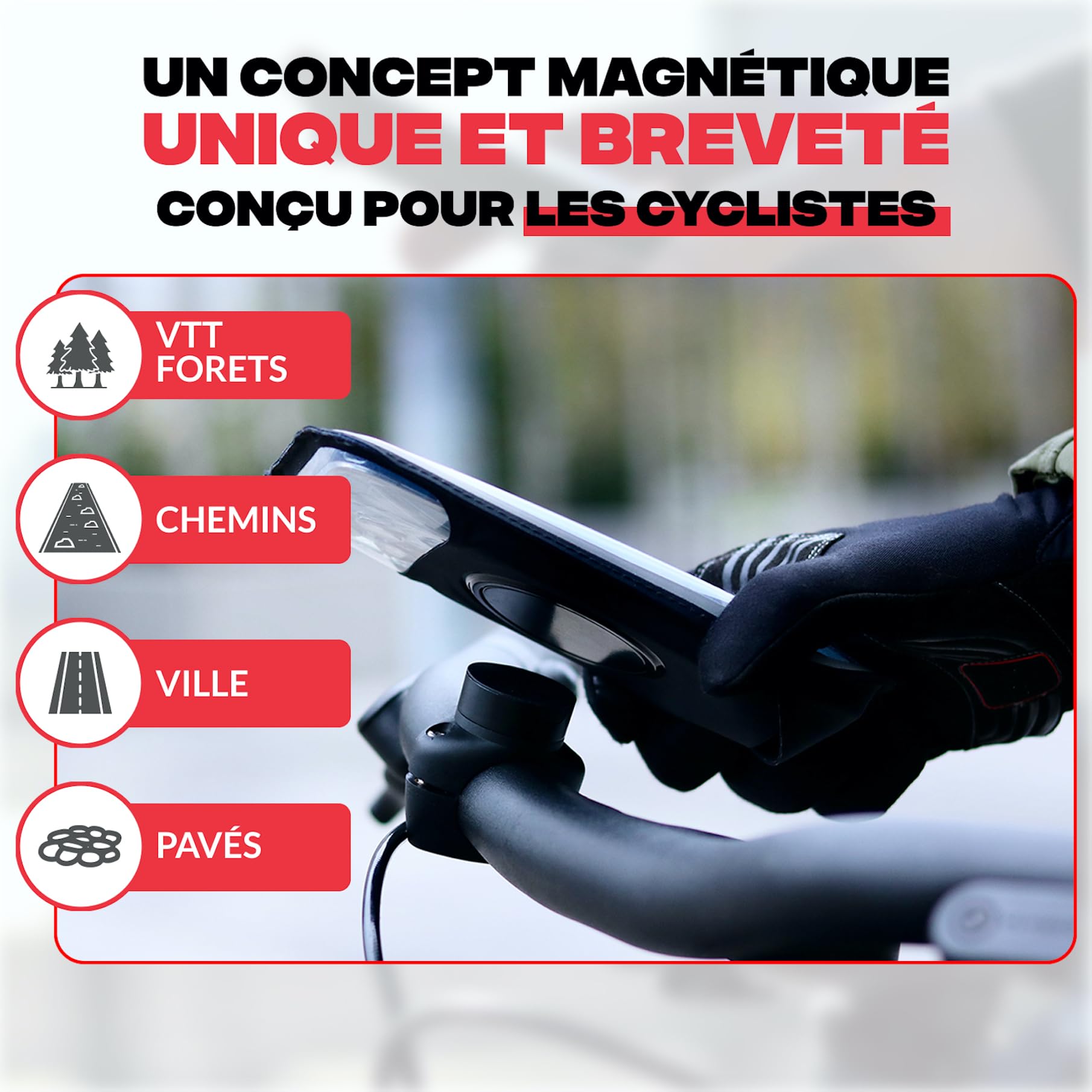 Shapeheart Support Téléphone Magnétique Pro pour Vélo - Fixation Vissée Guidon - Pochette Étanche XL Tactile - Housse Imperméable pour VTT, Trottinette Électrique - Système Stable et Amovible