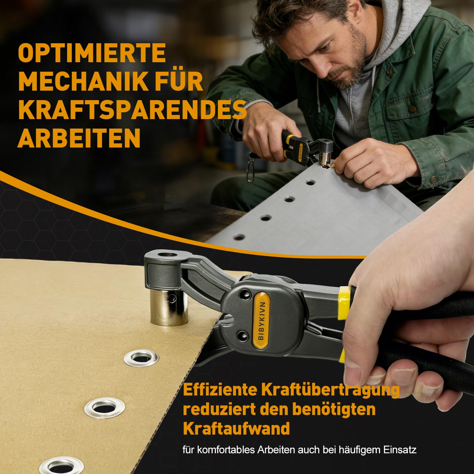 Pince à œillets professionnelle pour bâches et tissus avec 200 œillets - Kit d'œillets avec tête de perforation magnétique et insert interchangeable de 10 mm - Presse à œillets pour cuir