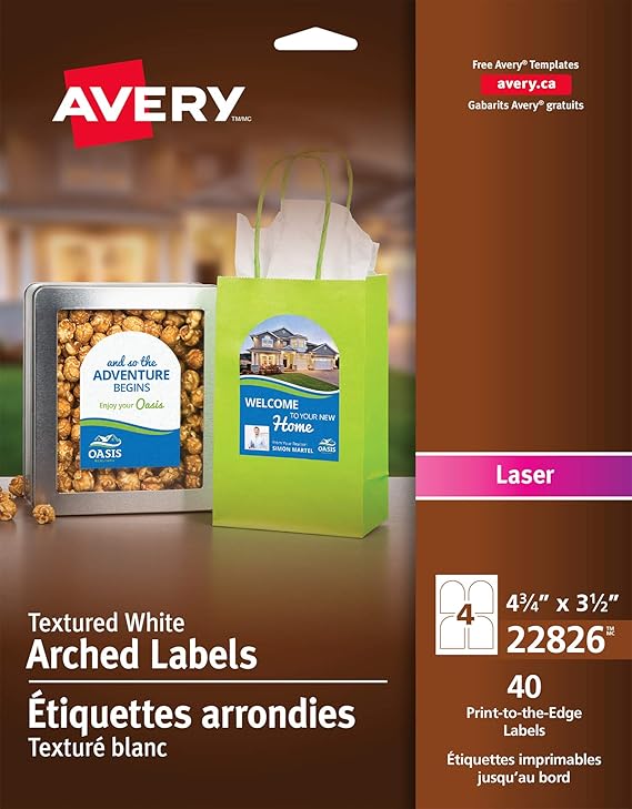 AVERY Arched Textured White Labels for Laser Printers, 4-3/4