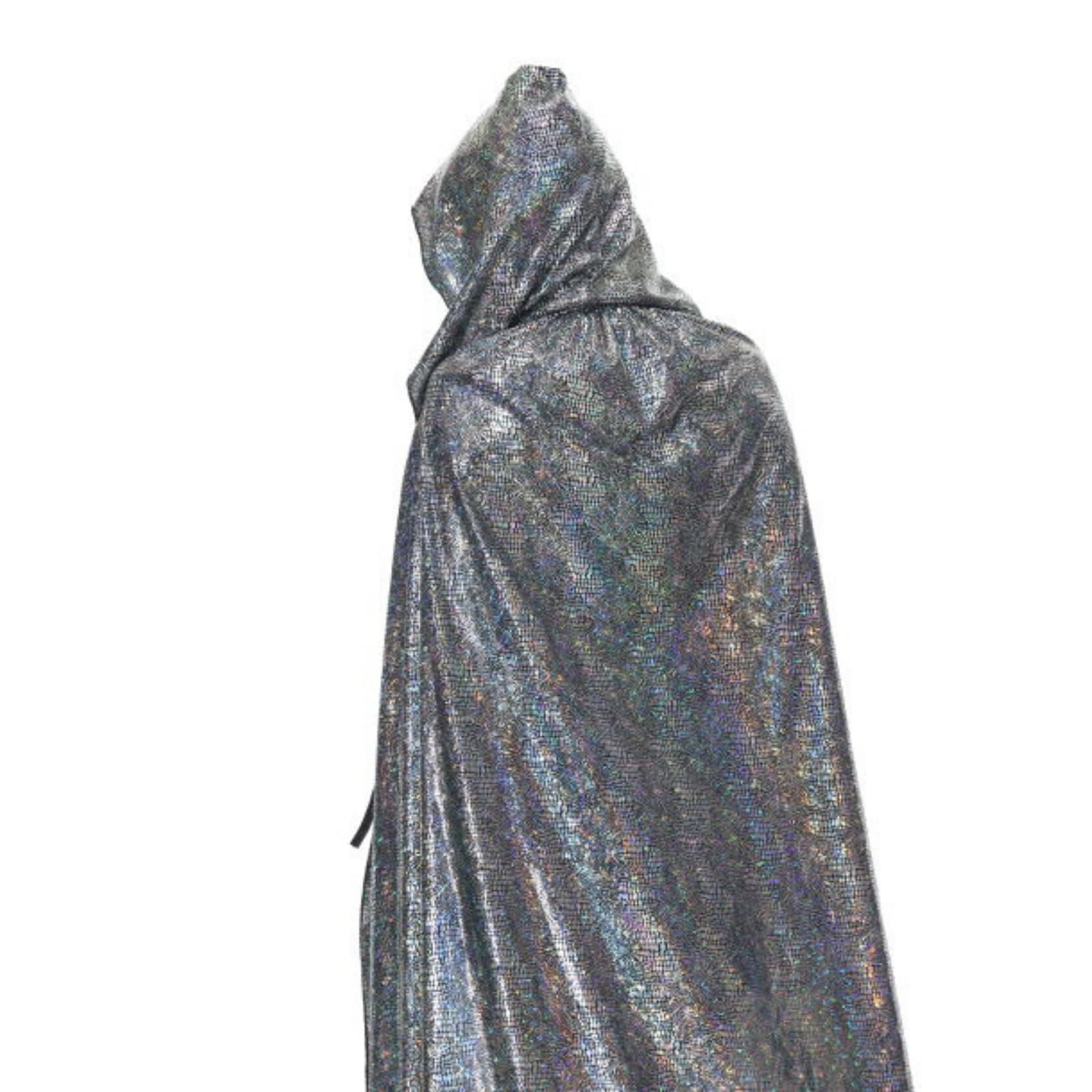 RRCBMD Adult Unisex Full Length Hooded Cloak Sparkle Shiny Cape with Hood Women Men Halloween Mardi Gras Wizard Cosplay Costume Silver 43.3Inch - Image 4