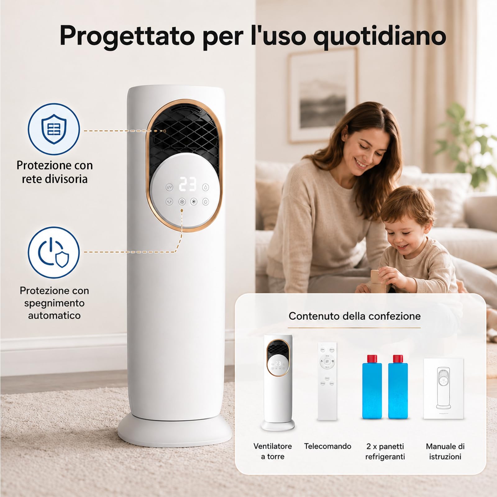 Raffrescatore d’Aria Senza Tubo Freddo/Caldo, Climatizzatore Portatile con Telecomando, Oscillazione 180°, 3 Velocità, Serbatoio 4L, per Camera da Letto, Ufficio e Piccoli Ambienti
