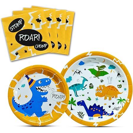 Wernnsai Fournitures De Fete Dinosaure Ensemble De Vaisselle De Dinosaure Pour Les Garcons Anniversaire Baby Shower Assiettes A Dessert Serviettes 16 Personnes 48 Pieces Amazon Fr Cuisine Et Maison