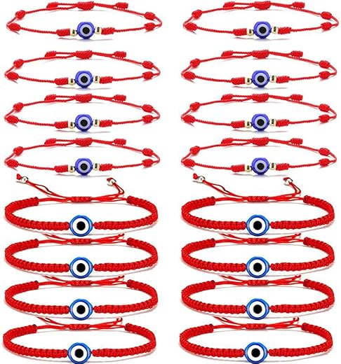 SONNYX 16 Set Evil Eye String Kabbalah Bracelets 7 Knots Bracelets Adjustable Hand-Woven Red Rope Cord Thread Braided Bracelet Protection Lucky Amulet Bracelet for Women Men B09372FJXW