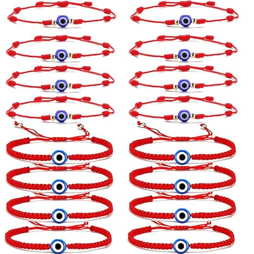 SONNYX 16 Set Evil Eye String Kabbalah Bracelets 7 Knots Bracelets Adjustable Hand-Woven Red Rope Cord Thread Braided Bracelet Protection Lucky Amulet Bracelet for Women Men