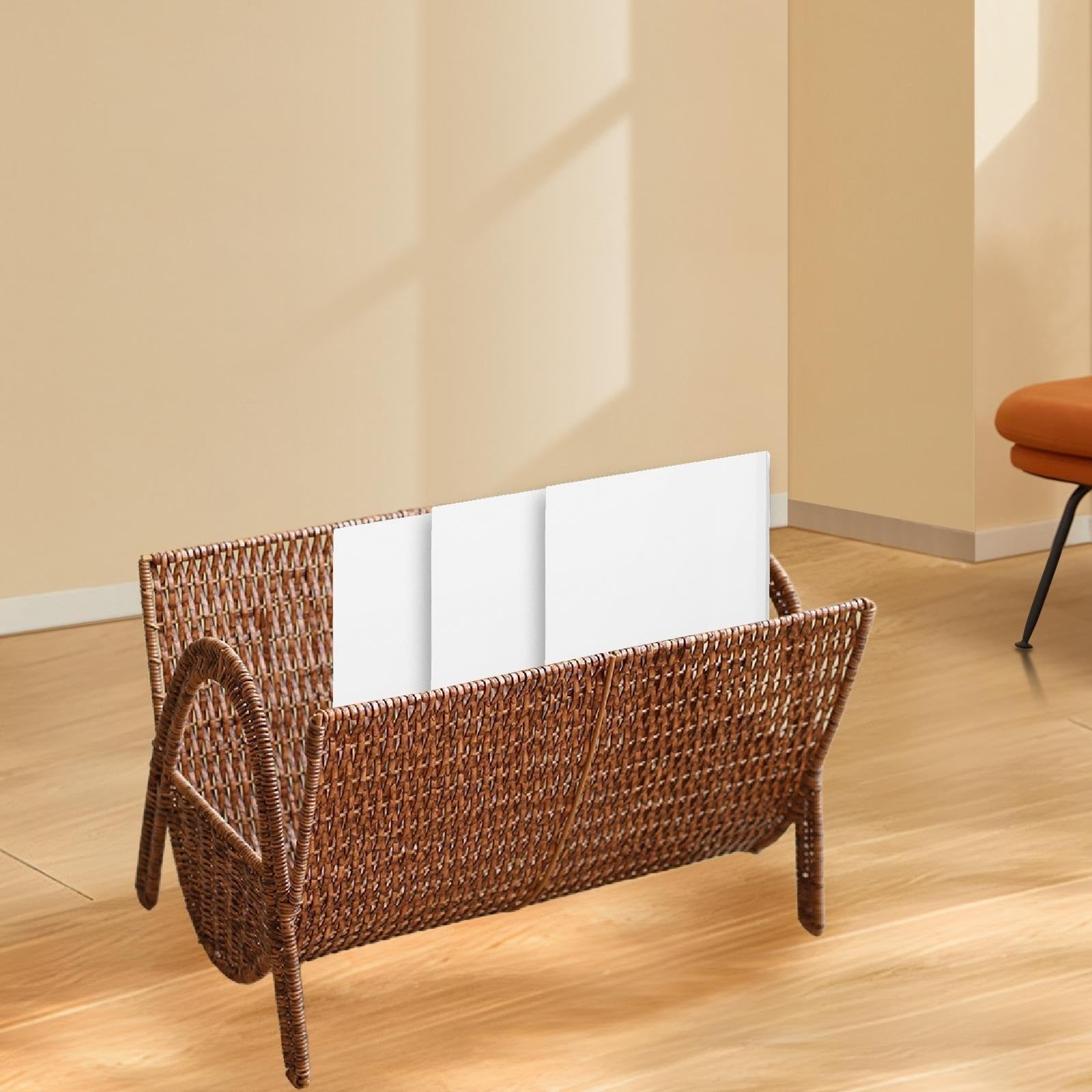 Porte-revues en rotin tissé à la main Panier de rangement livres Imitation rotin porte-revues tissé à la main for ferme dortoir essentiels fichiers salon Pour magazines, livres