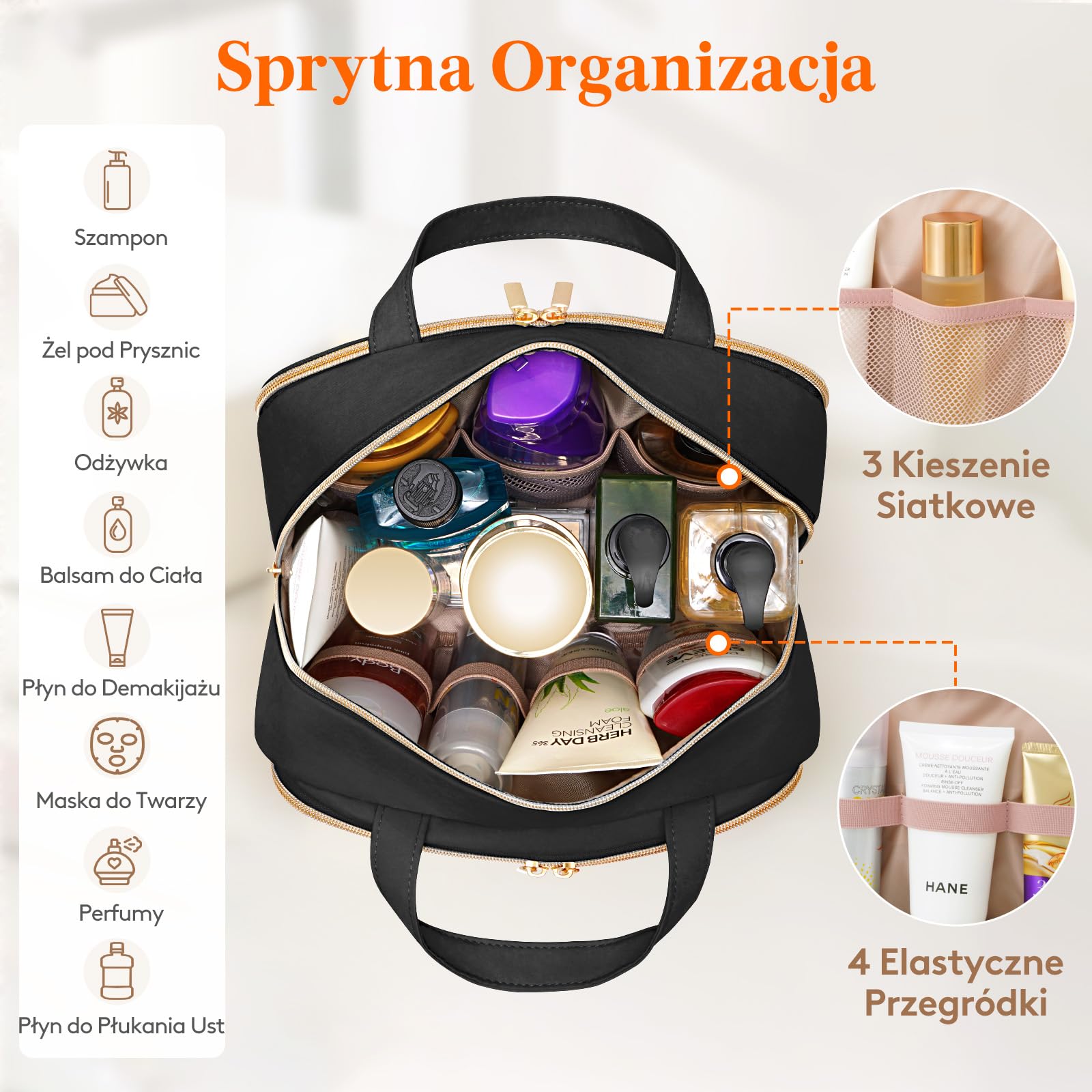 Lifewit Kosmetyczka Damska, Organizer na Kosmetyki Podróżne, Przezroczysta Kosmetyczka na Kosmetyki Pełnowymiarowe, Niezbędne w Podróży Pojemniki do Pielęgnacji Skóry, 10L, Czarny