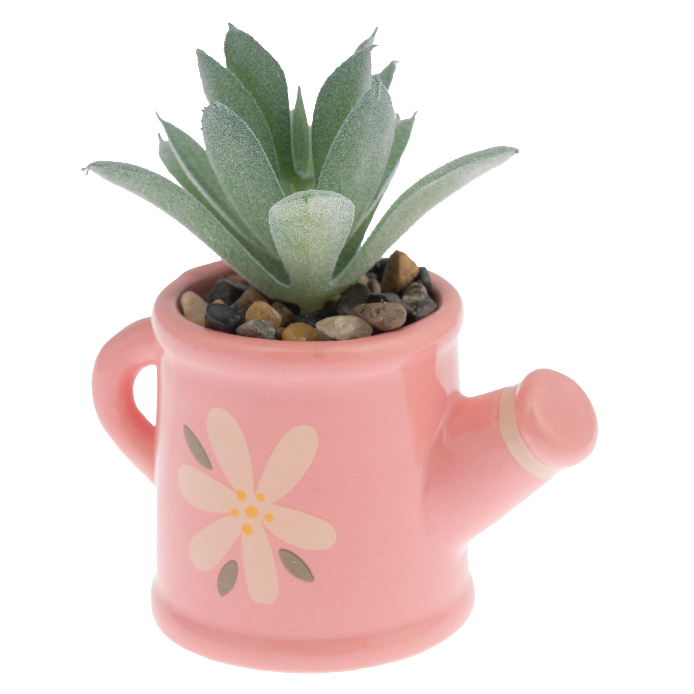 Karma Watering Can Shaped Artificial Succulents In Ceramic Pot, Faux Mini Succulent Plant, Desk Decor, Office Plants