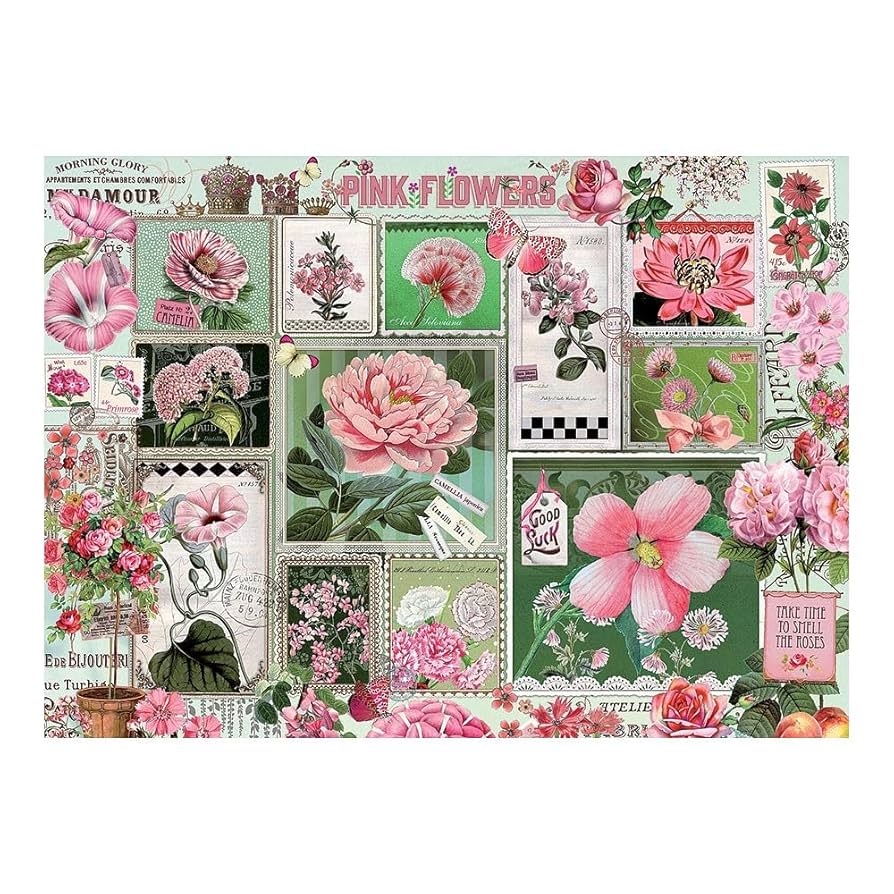 洋書 FUZZ,ACID AND FLOWERS Cobble Hill 80042 Pink Flowers Puzzles, Jigsaw Puzzles