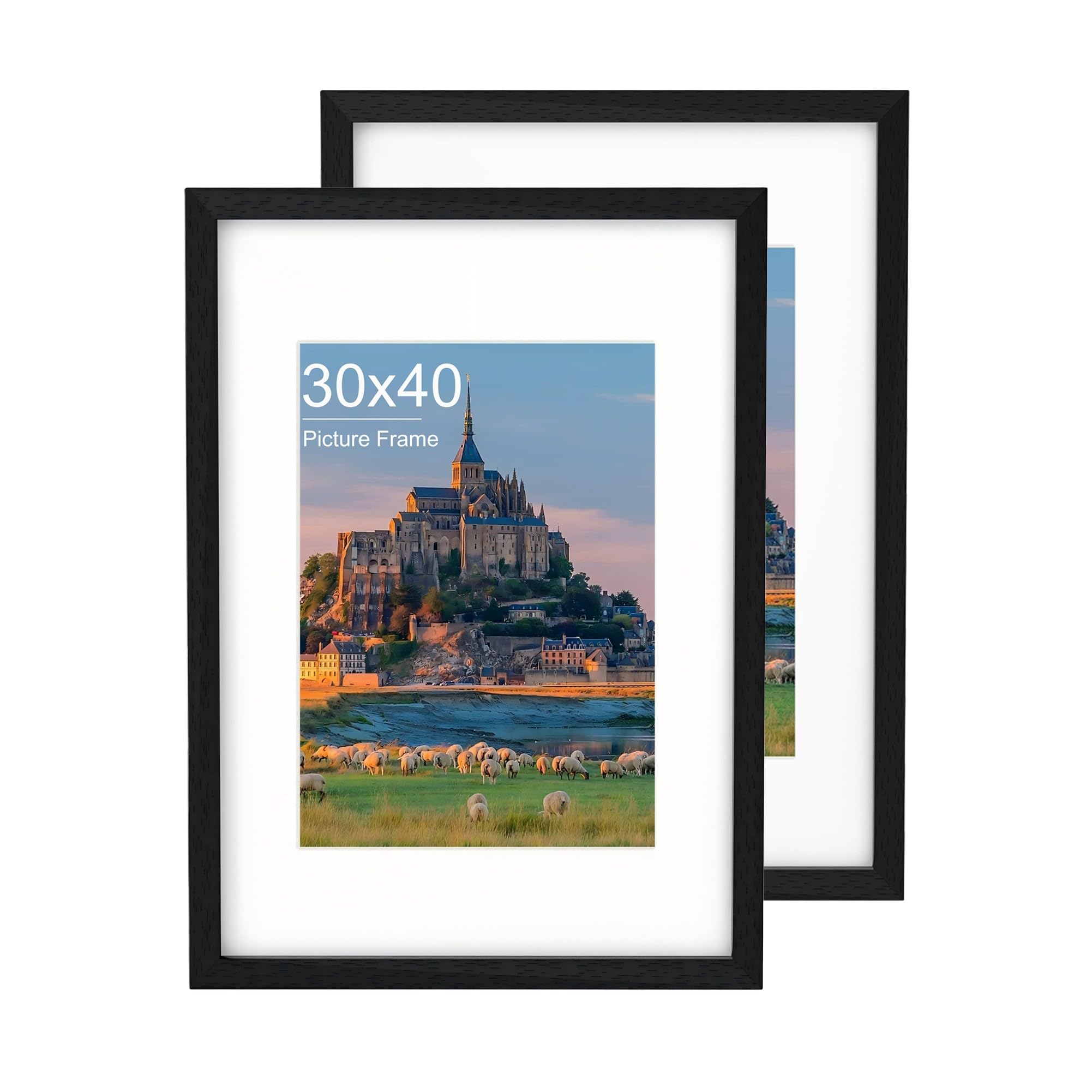 30x40 Picture Frame set of 2, Black Wooden Photo Frames 30x40 cm with Mount
