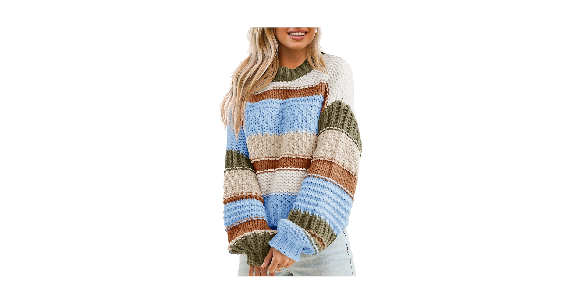 Saodimallsu Womens Color Block Sweater Striped Chunky Knit