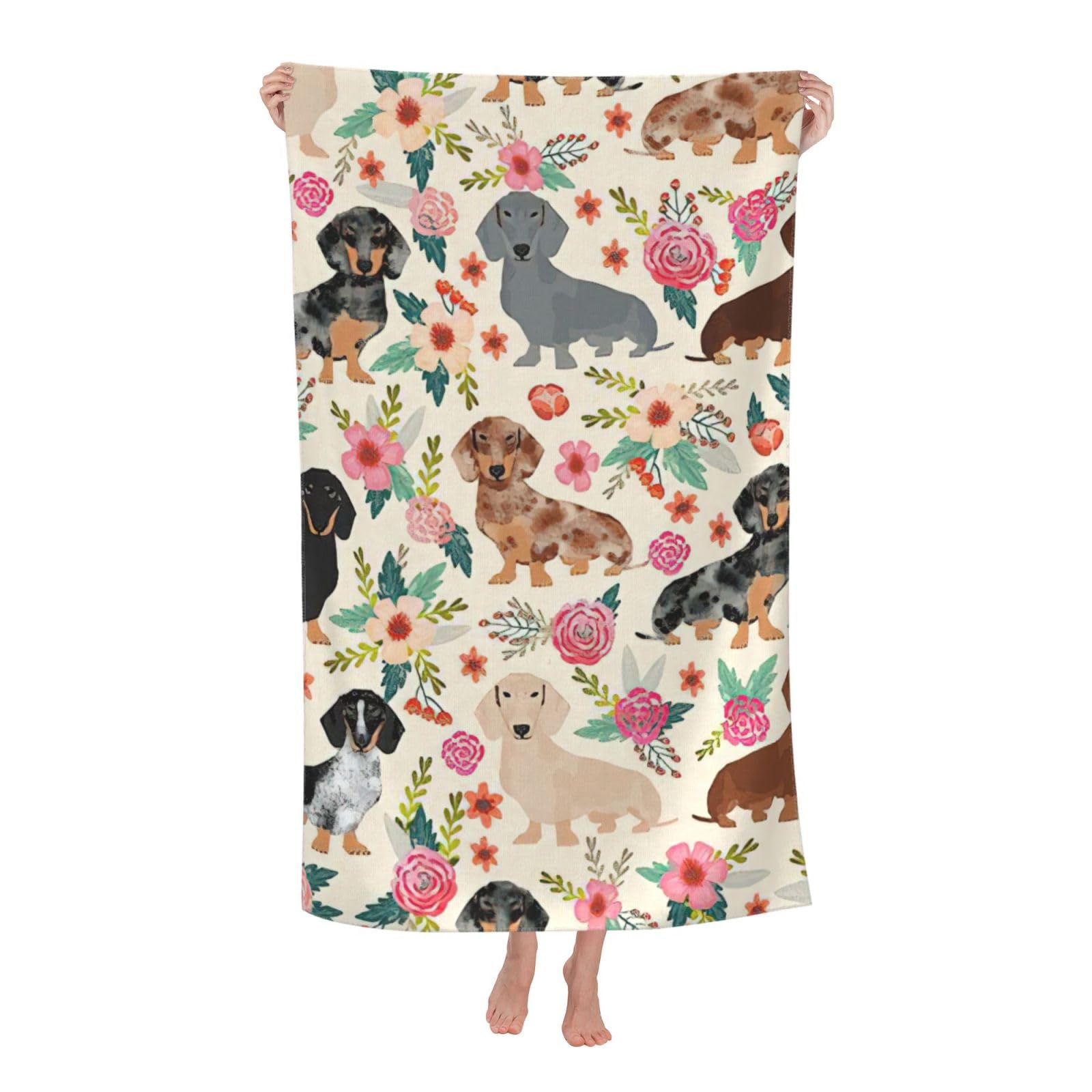 NImongt Dachshund Floral Print Oversized Adult Beach Towel For Travel Weekend Getaways Festivals Camping Trips