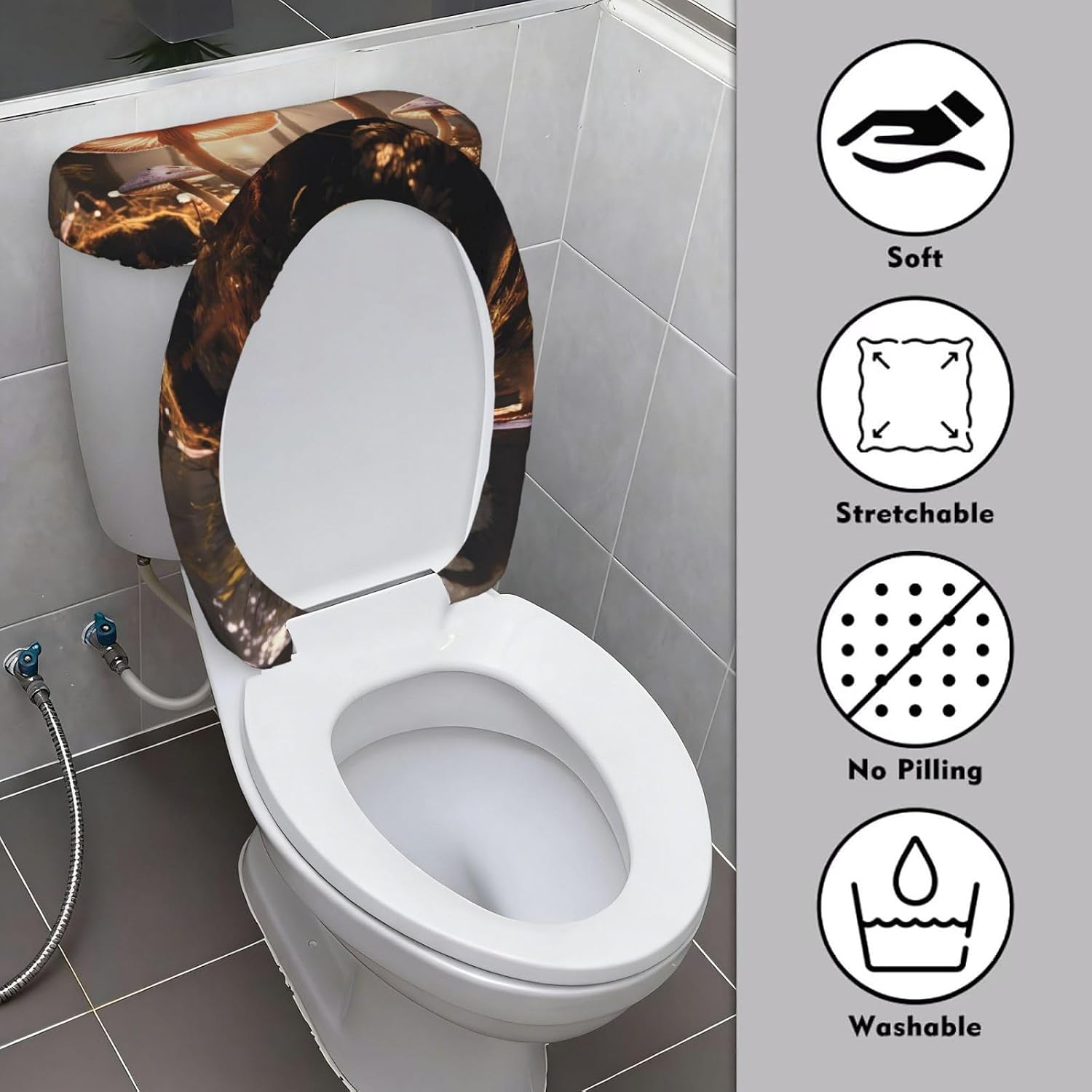 Mushroom Toilet Tank Cover And Toilet Lid Cover Set Stretch Bathroom Toilet Lid Seat Cover