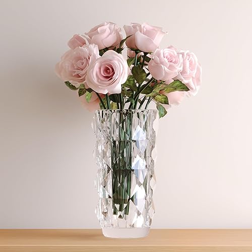 Miniatura 4 de Florero de cristal de 8.9 pulgadas, resistente para centros de mesa, flores, decoración del hogar, grandes jarrones de vidrio transparente para mesa