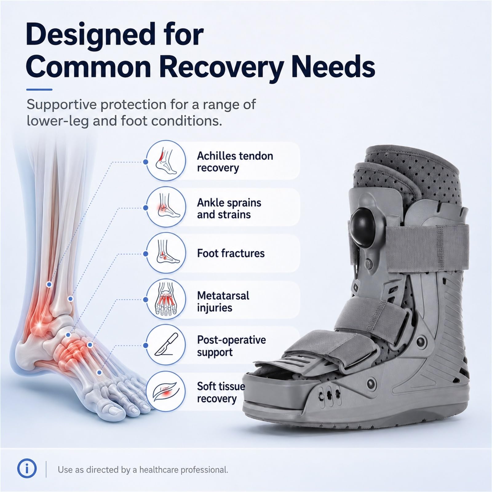 Tutore Caviglia Rotto e Distorsione Stivale Ortopedico Gonfiabile Walker Boot Basso per Recupero Medico Frattura Piede Tendine d'Achille Supporto Regolabile(S)