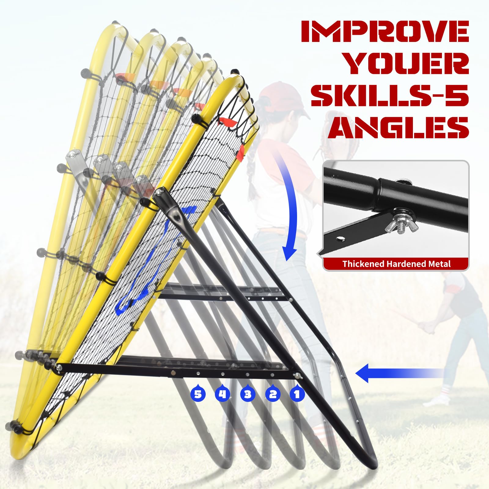 Eastgoing Filet de rebond de baseball et de softball, 0,9 x 1,9 m avec cible de lancement, filet de rebond multi-angle pour rebond de volleyball, rebond de football