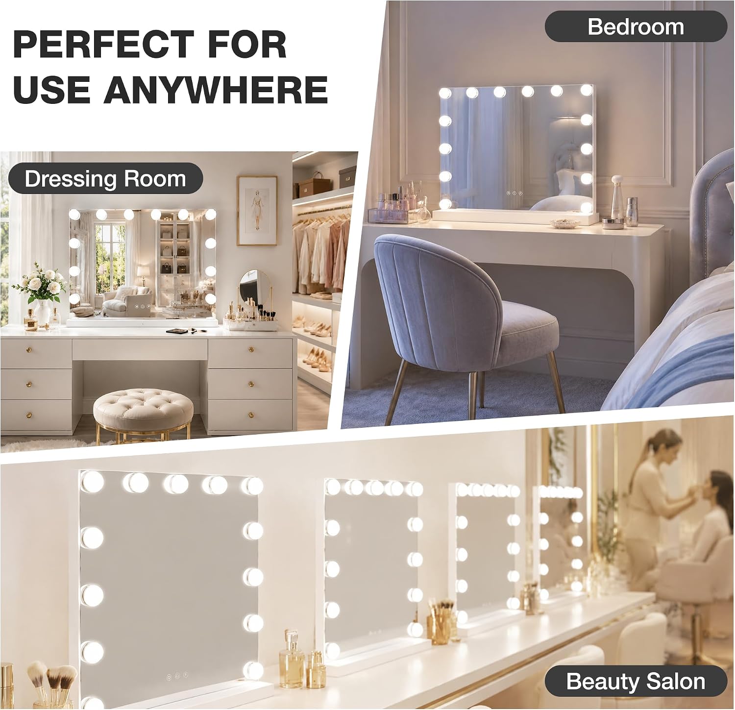 23"x19" Vanity Mirror with 3-Color Lights, 14-Bulb Dimmable, 10X